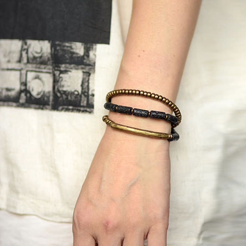 ATELIER-TIBET – Bracelet Spirituel Multi-Tours en Pierre de Lave 6 mm & Cuivre