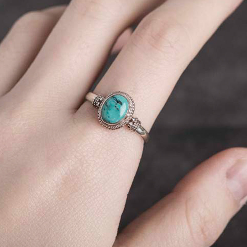 ATELIER-TIBET – Bague Sagesse en Turquoise Naturelle & Argent Sterling 925 – Ajustable Unisexe