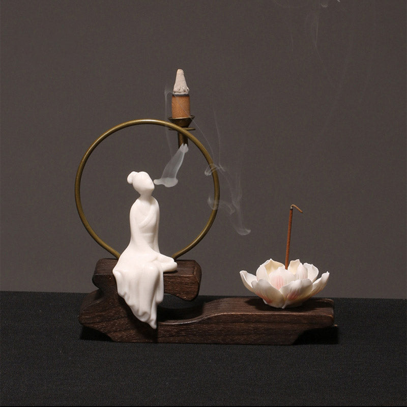 ATELIER-TIBET – Brûleur d’Encens de Méditation en Céramique Lotus à Reflux