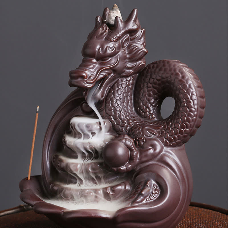 ATELIER-TIBET Brûleur d'encens en céramique à motif de dragon