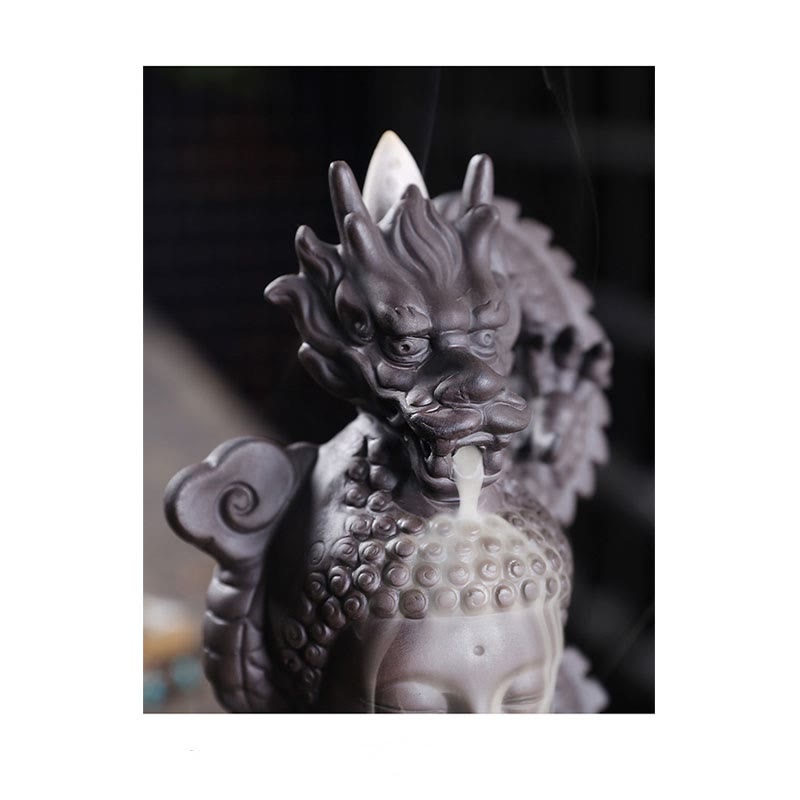 ATELIER-TIBET – Porte-Encens Bouddha Dragon en Argile Pourpre 10,5 cm pour Méditation