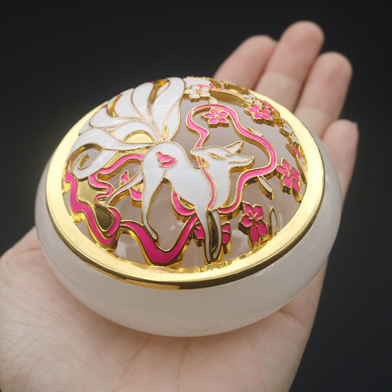 ATELIER-TIBET Brûleur d’Encens en Cristal Liuli Renard à Neuf Queues – Porte-Encens Cône pour Méditation