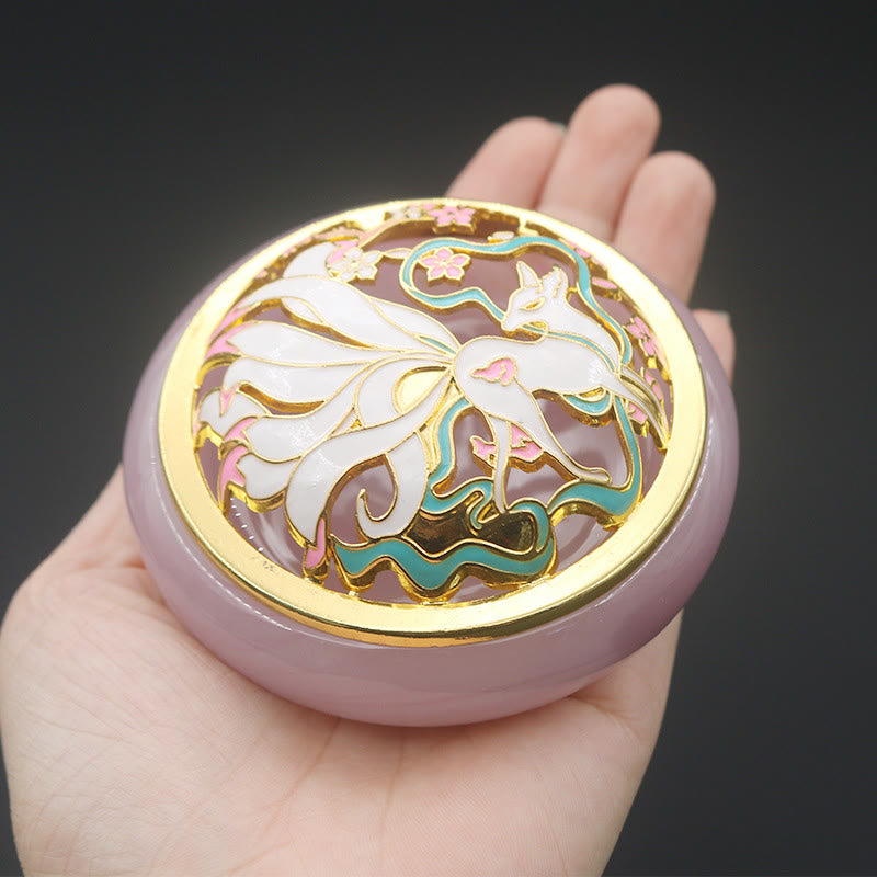 ATELIER-TIBET Brûleur d’Encens en Cristal Liuli Renard à Neuf Queues – Porte-Encens Cône pour Méditation