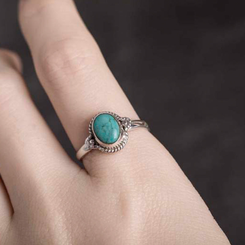 ATELIER-TIBET – Bague Sagesse en Turquoise Naturelle & Argent Sterling 925 – Ajustable Unisexe