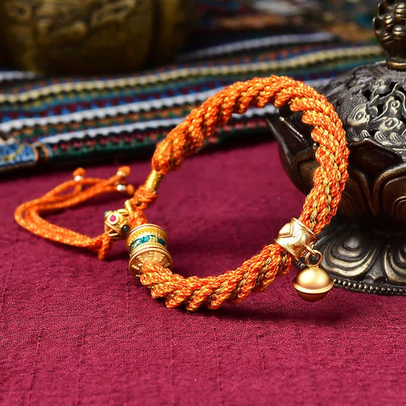 ATELIER-TIBET – Bracelet de Prière Tibétain Thangka en Fil Rouge, Protection & Chance