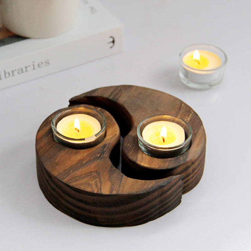 ATELIER-TIBET Porte Bougie Yin Yang en Bois pour Autel Spirituel