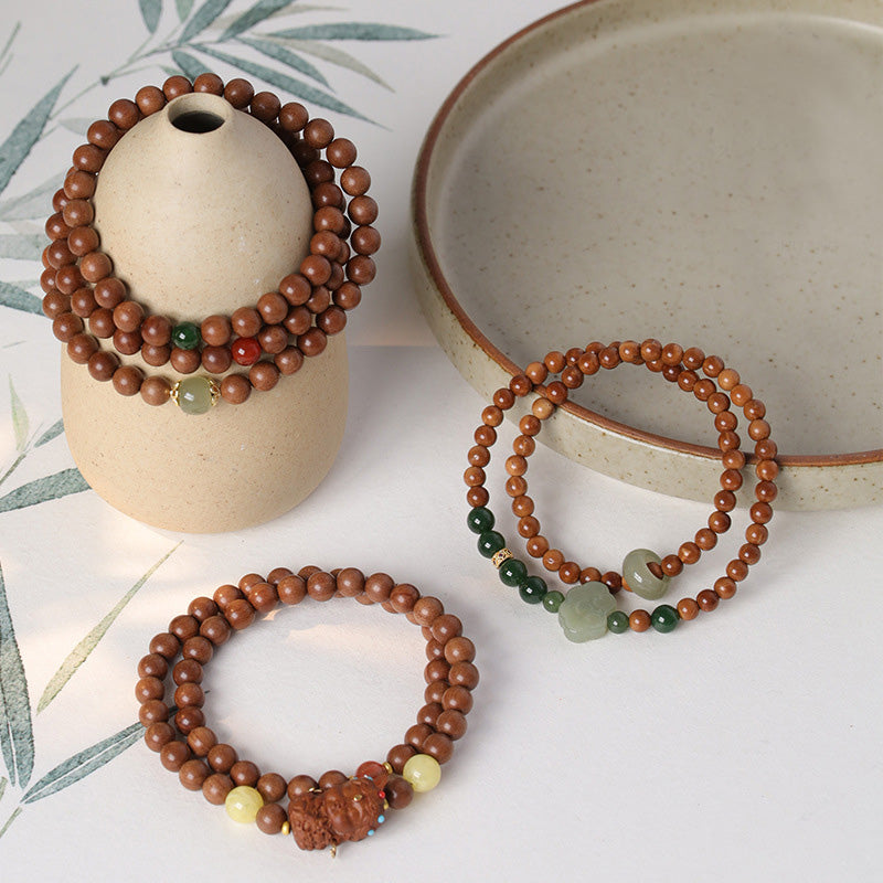 ATELIER-TIBET Bracelet Dalagan Sculpté – Bois d’Agar de Kalimantan & Pierres Naturelles