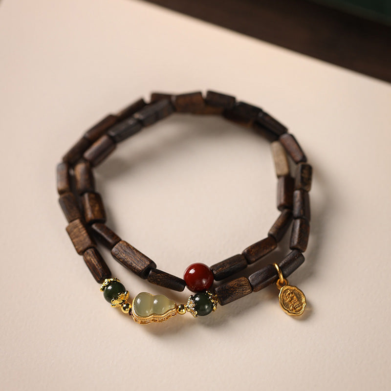 ATELIER-TIBET Bracelet Dalagan Sculpté – Bois d’Agar de Kalimantan, Argent S925 & Pierres Naturelles