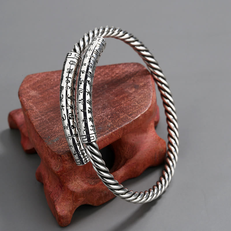 ATELIER-TIBET – Bracelet en Cuivre Gravé Sutra du Cœur, Motif Torsadé Ajustable