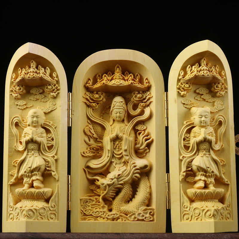 ATELIER-TIBET Autel Spirituel Sculpté en Bois de Buis pour Méditation et Prière