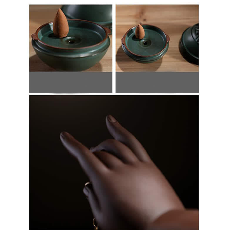 ATELIER-TIBET Brûleur d'encens en céramique avec bénédiction du lotus tibétain