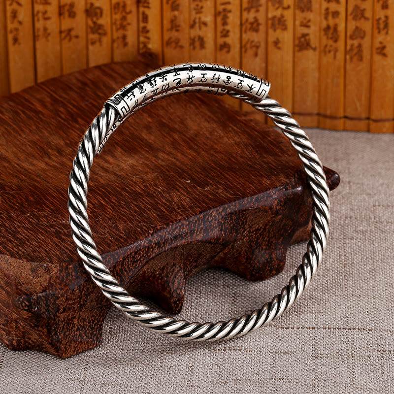ATELIER-TIBET – Bracelet en Cuivre Gravé Sutra du Cœur, Motif Torsadé Ajustable