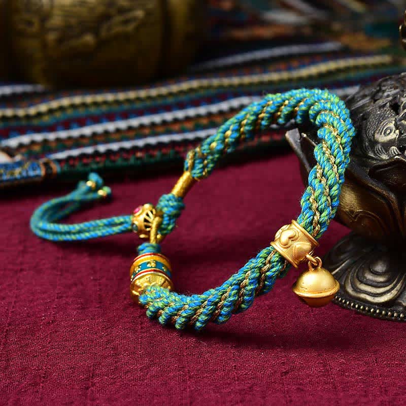 ATELIER-TIBET – Bracelet de Prière Tibétain Thangka en Fil Rouge, Protection & Chance