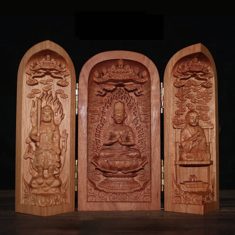 ATELIER-TIBET Autel de décoration pour la maison en bois de cerisier Bouddha Kwan Yin Avalokitesvara Compassion