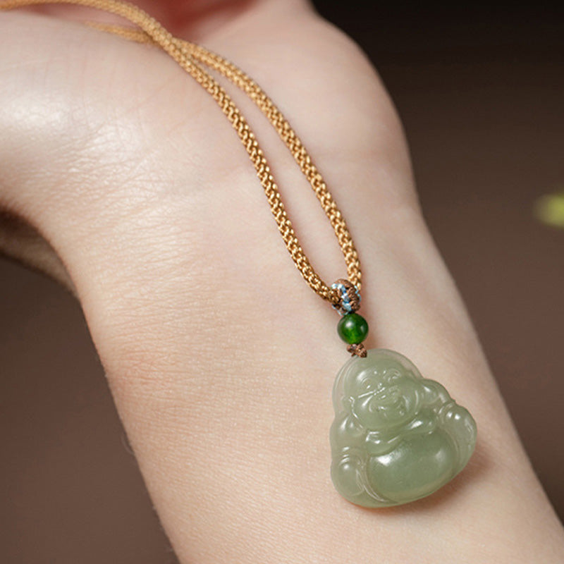 ATELIER-TIBET Collier Jade Lotus & Bouddha Rieur – 75 cm