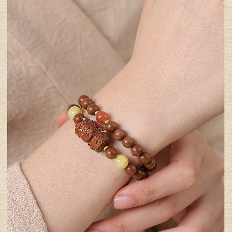 ATELIER-TIBET Bracelet Dalagan Sculpté – Bois d’Agar de Kalimantan & Pierres Naturelles