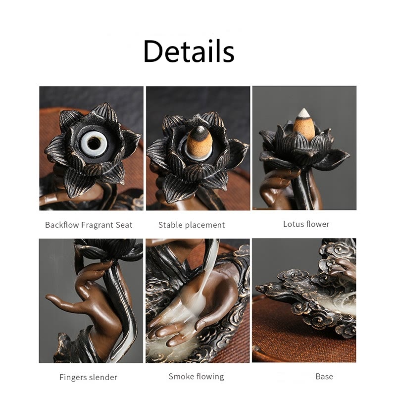 ATELIER-TIBET Brûleur d'encens à reflux en résine avec Buddha Stones et main de Bouddha, motif de nuages propices, méditation