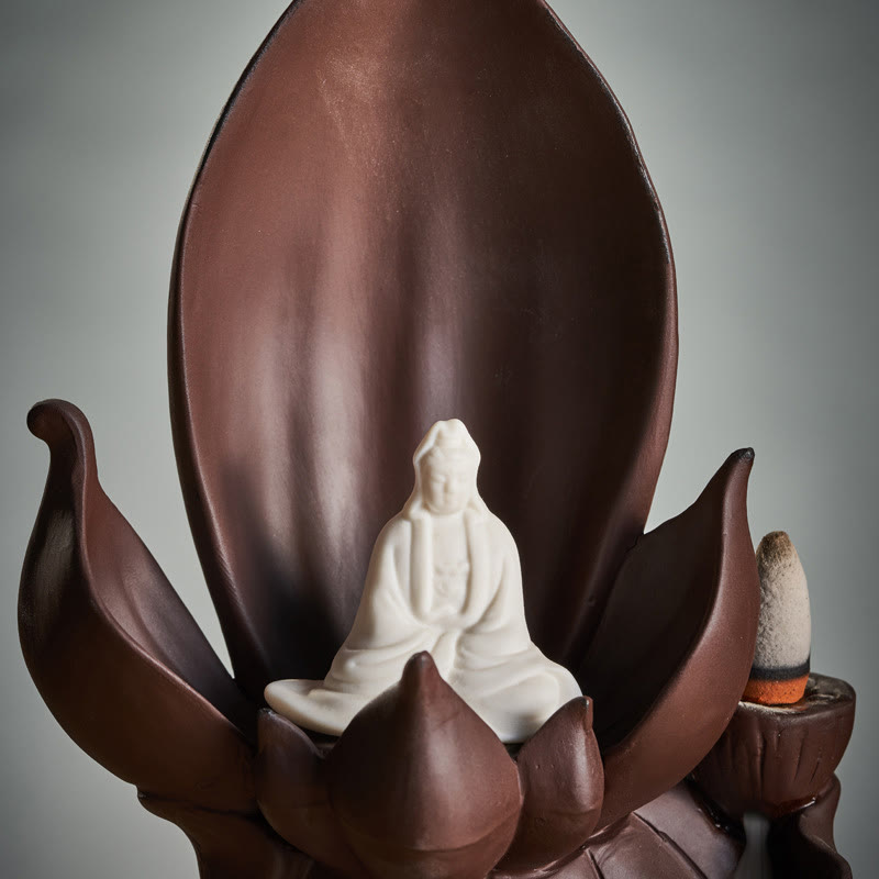 ATELIER-TIBET – Brûleur d’Encens Bouddha Lotus en Argile Violet – Porte-Encens Zen & Méditation