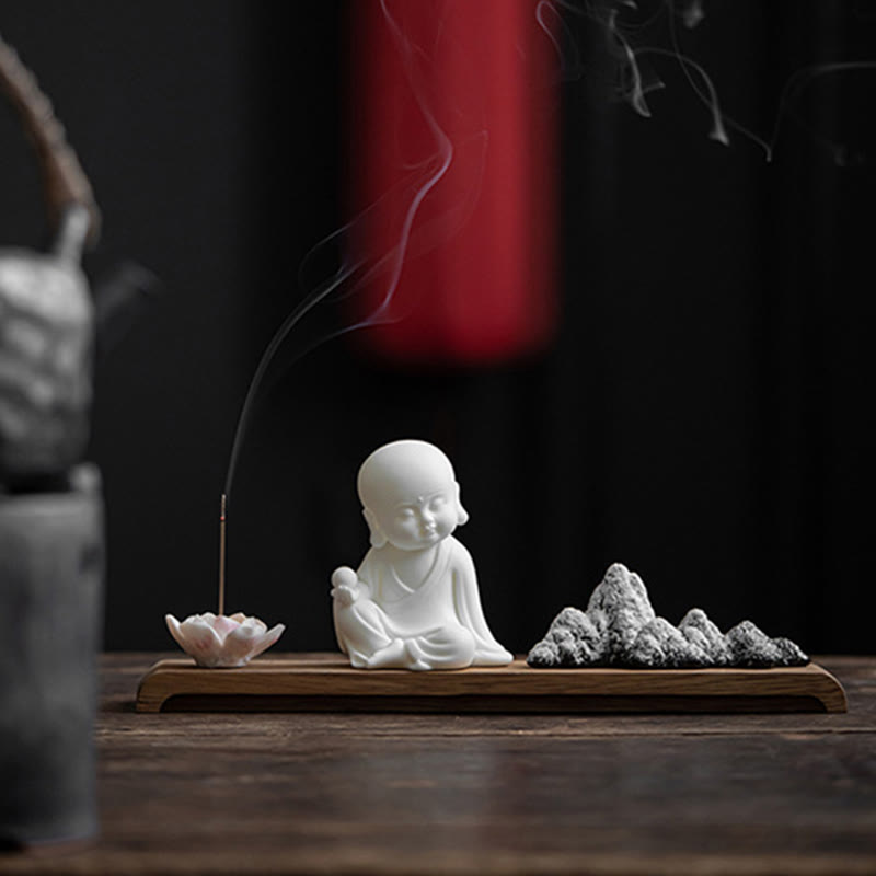 ATELIER-TIBET – Brûleur d’Encens Bouddha Lotus en Céramique – Porte-Encens Méditation Zen