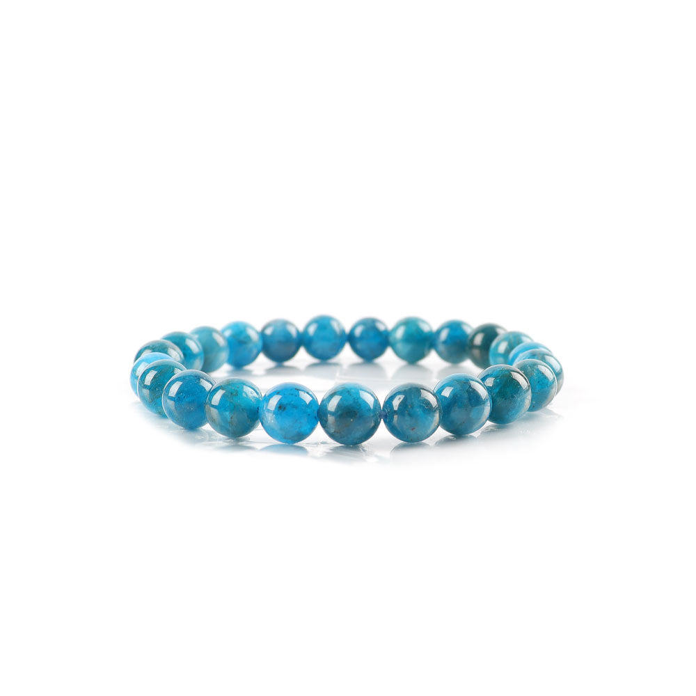 ATELIER-TIBET – Bracelet en Apatite Bleue Naturelle 8 mm, Perles Polies Symboliques