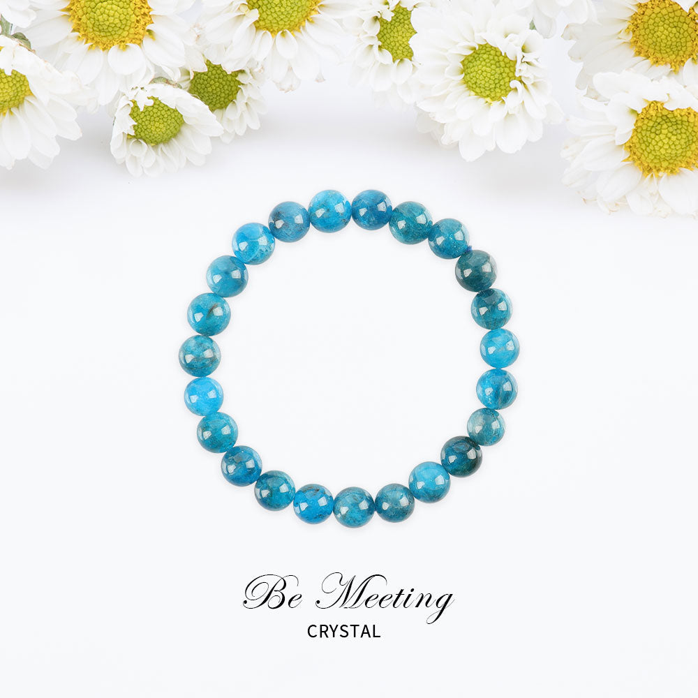 ATELIER-TIBET – Bracelet en Apatite Bleue Naturelle 8 mm, Perles Polies Symboliques