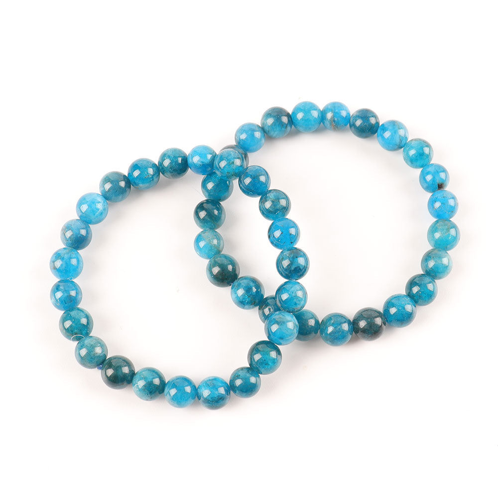 ATELIER-TIBET – Bracelet en Apatite Bleue Naturelle 8 mm, Perles Polies Symboliques