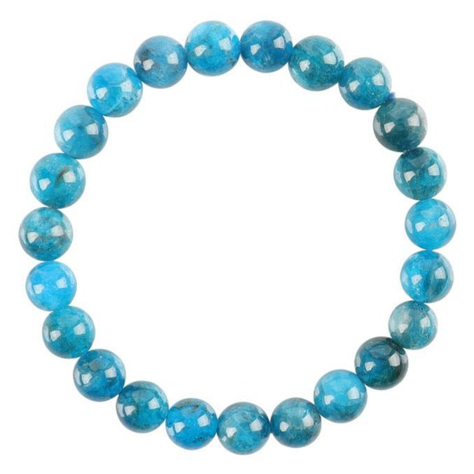 ATELIER-TIBET – Bracelet en Apatite Bleue Naturelle 8 mm, Perles Polies Symboliques