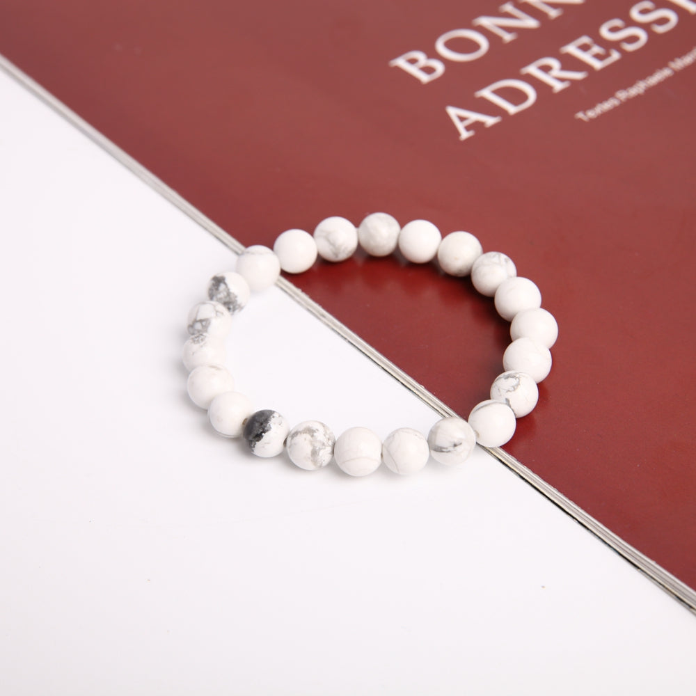 ATELIER-TIBET – Bracelet en Howlite Naturelle 8 mm, Perles Polies Artisanales