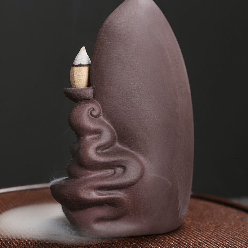 ATELIER-TIBET Brûleur d’Encens à Reflux Bouddha en Argile Pourpre – Design Lotus