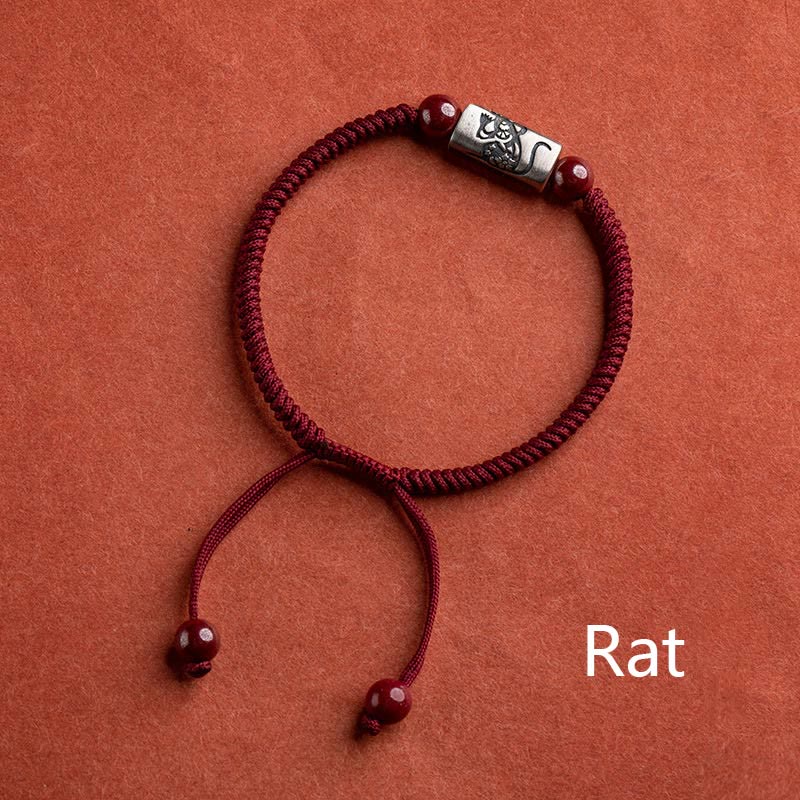 ATELIER-TIBET – Bracelet de Protection Zodiaque Chinois en Argent Sterling 925 & Fil Rouge (Ajustable)