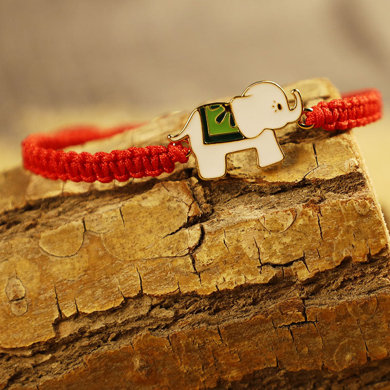 ATELIER-TIBET Bracelet Éléphant Argent 925 Cordon Rouge Traditionnel