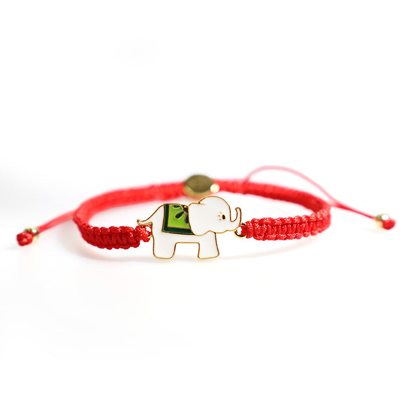 ATELIER-TIBET Bracelet Éléphant Argent 925 Cordon Rouge Traditionnel