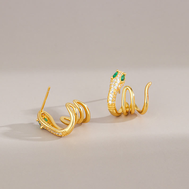 ATELIER-TIBET – Boucles d’Oreilles Serpent du Zodiaque Chinois aux Yeux Verts en Argent 925