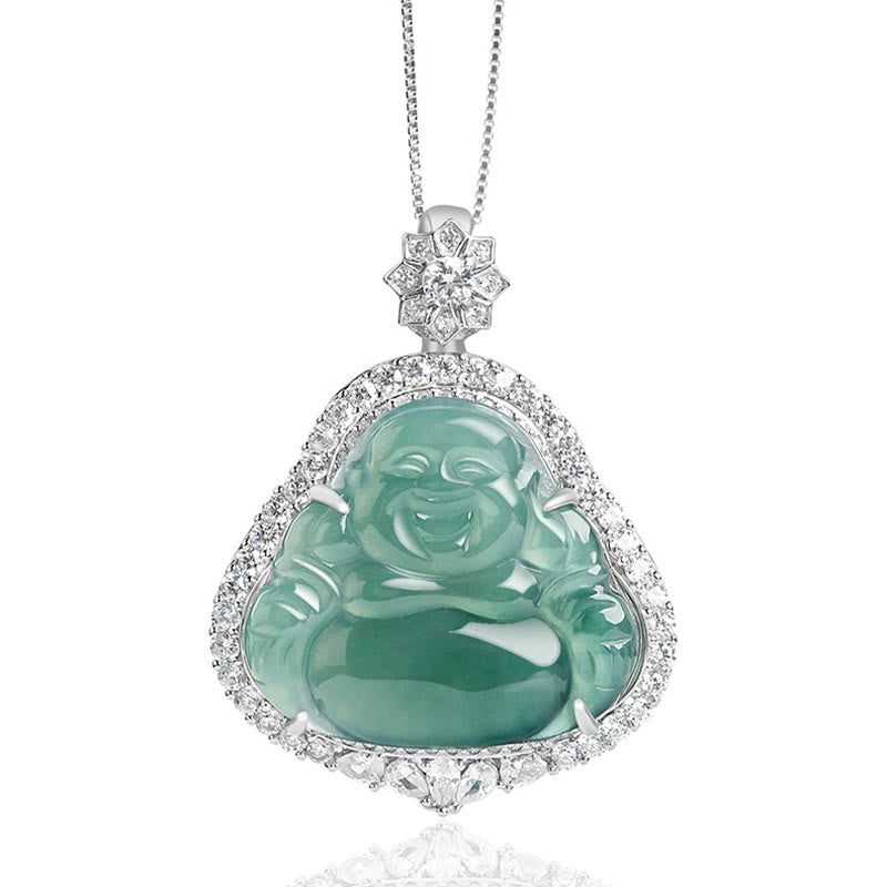 ATELIER-TIBET – Collier Bouddha Rieur en Jade Naturel & Argent Sterling 925
