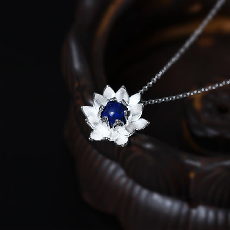ATELIER-TIBET Collier Lotus Argent 925 & Lazurite – Clarté & Sérénité