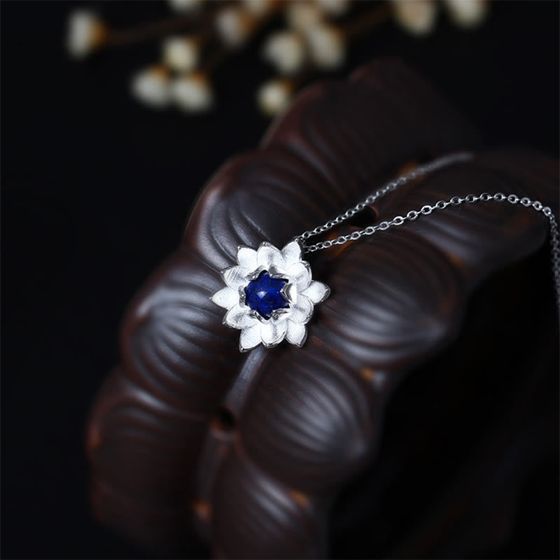 ATELIER-TIBET Collier Lotus Argent 925 & Lazurite – Clarté & Sérénité