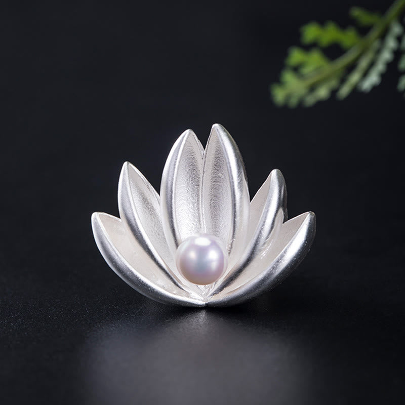 ATELIER-TIBET Broche Lotus & Perle Argent 925 – Renaissance & Élégance