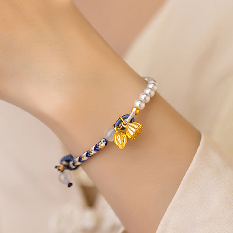 ATELIER-TIBET Bracelet Lotus Perle & Calcédoine Argent 925 – Pureté & Harmonie