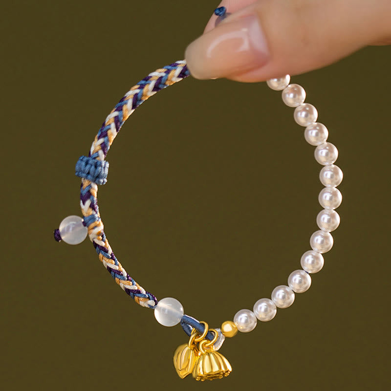 ATELIER-TIBET Bracelet Lotus Perle & Calcédoine Argent 925 – Pureté & Harmonie