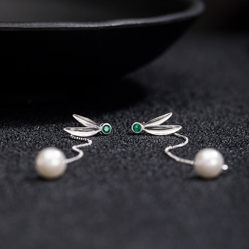 ATELIER-TIBET – Boucles d’Oreilles Pendantes Bambou & Perles en Argent 925