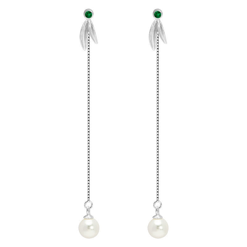 ATELIER-TIBET – Boucles d’Oreilles Pendantes Bambou & Perles en Argent 925