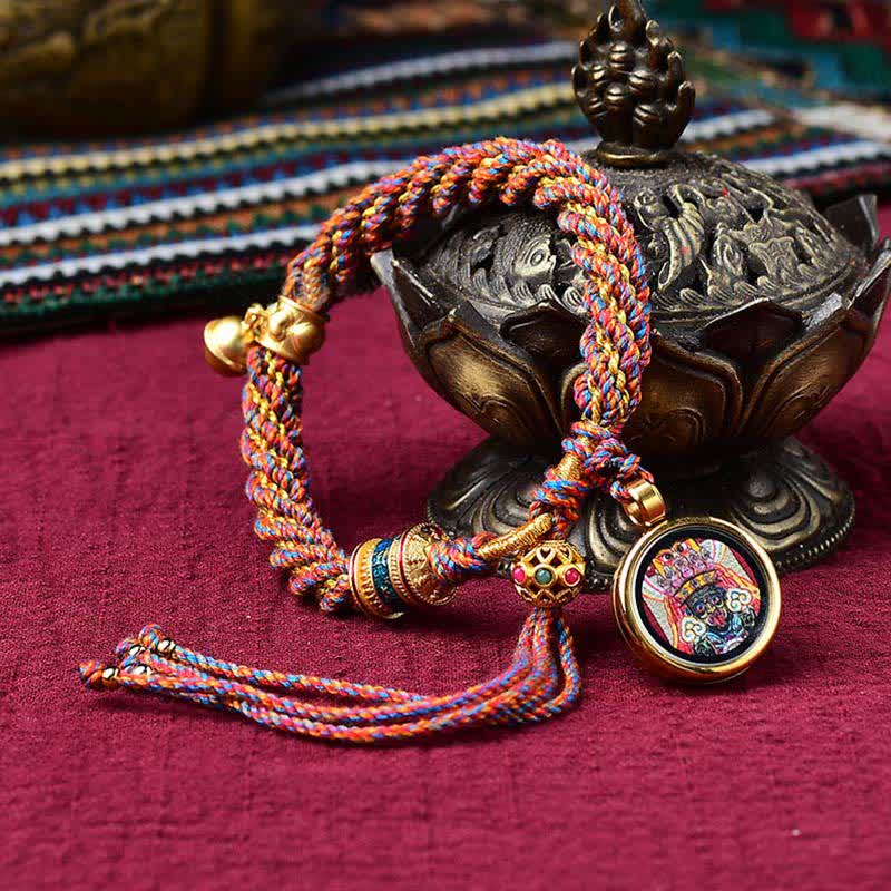 ATELIER-TIBET – Bracelet de Prière Tibétain Thangka en Fil Rouge, Protection & Chance
