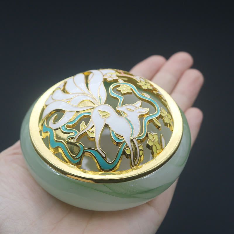 ATELIER-TIBET Brûleur d’Encens en Cristal Liuli Renard à Neuf Queues – Porte-Encens Cône pour Méditation