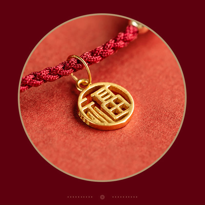 ATELIER-TIBET – Bracelet Fil Rouge en Argent Sterling 925 avec Symbole Fu (福)