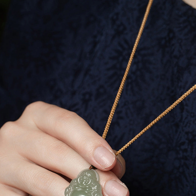 ATELIER-TIBET Collier Jade Lotus & Bouddha Rieur – 75 cm