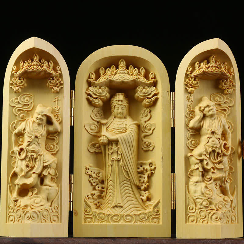 ATELIER-TIBET Autel Spirituel Sculpté en Bois de Buis pour Méditation et Prière