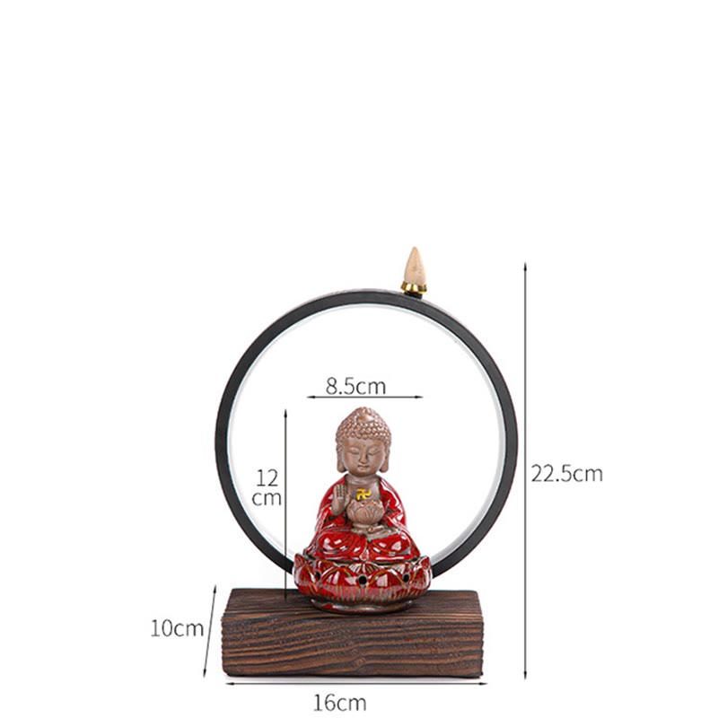 ATELIER-TIBET Brûleur d’Encens Reflux Bouddha Lotus en Céramique – Porte-Encens LED