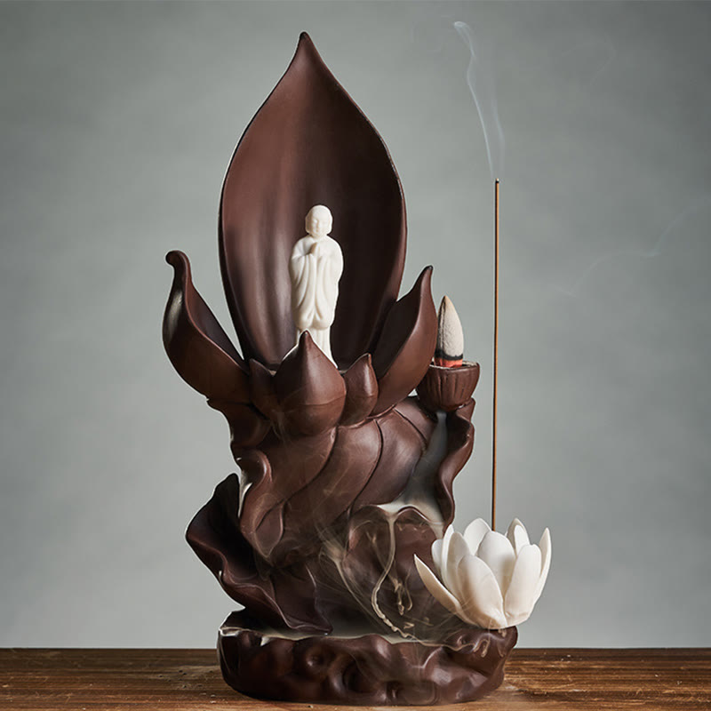 ATELIER-TIBET – Brûleur d’Encens Bouddha Lotus en Argile Violet – Porte-Encens Zen & Méditation