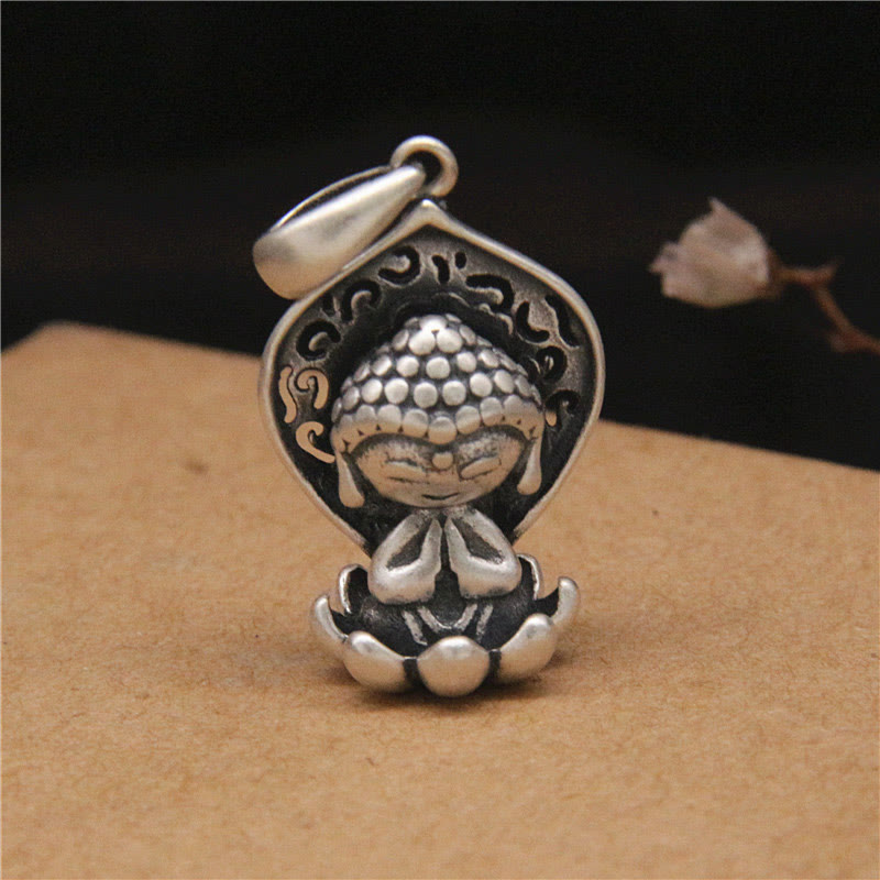 ATELIER-TIBET Collier Bouddha & Lotus en Argent 999 – 45 cm