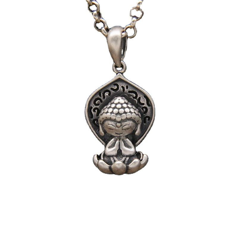 ATELIER-TIBET Collier Bouddha & Lotus en Argent 999 – 45 cm